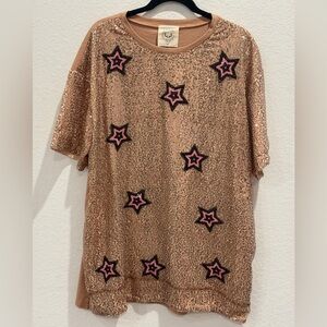 Fantastic Fawn Tan Sequin Star Tee